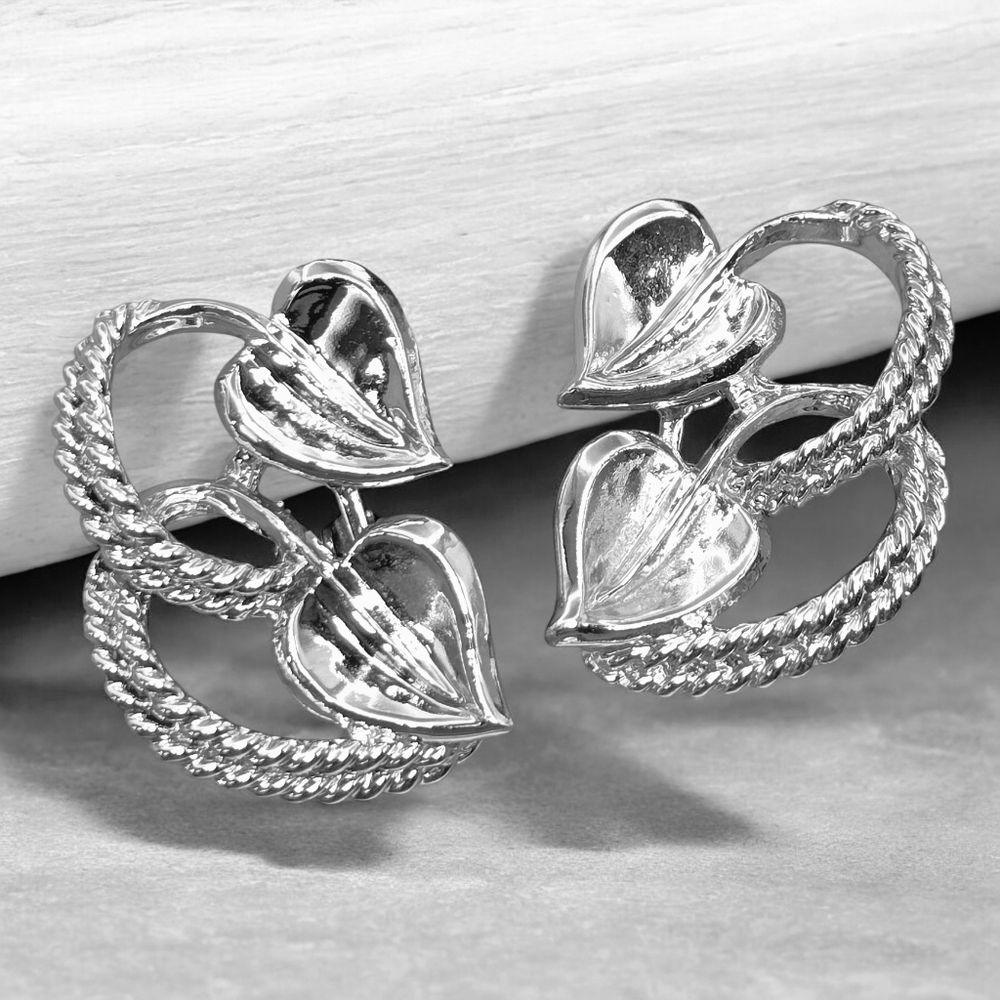 Coro Vintage Silver Ivy Leaf Braid Clip-on Earrings
